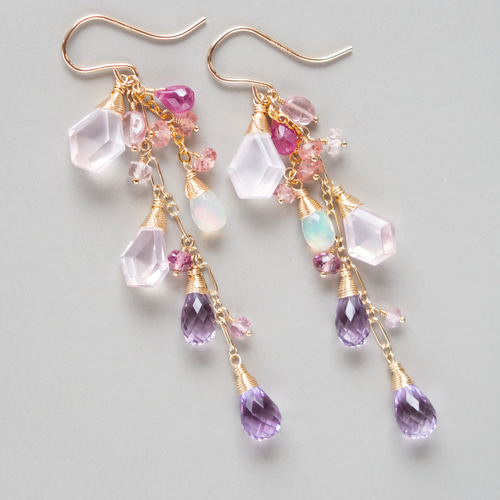 スイートピー＊ローズクォーツ（ジオメトリカルカット）と天然石