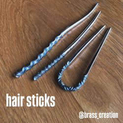 brass curved pattern small hair stick かんざし ヘアスティック 受注生産品 5枚目の画像