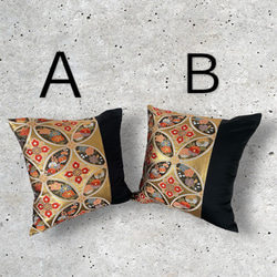 帯リメイク【クッションカバー1枚】45×45cm 花七宝 金黒 ゴールド