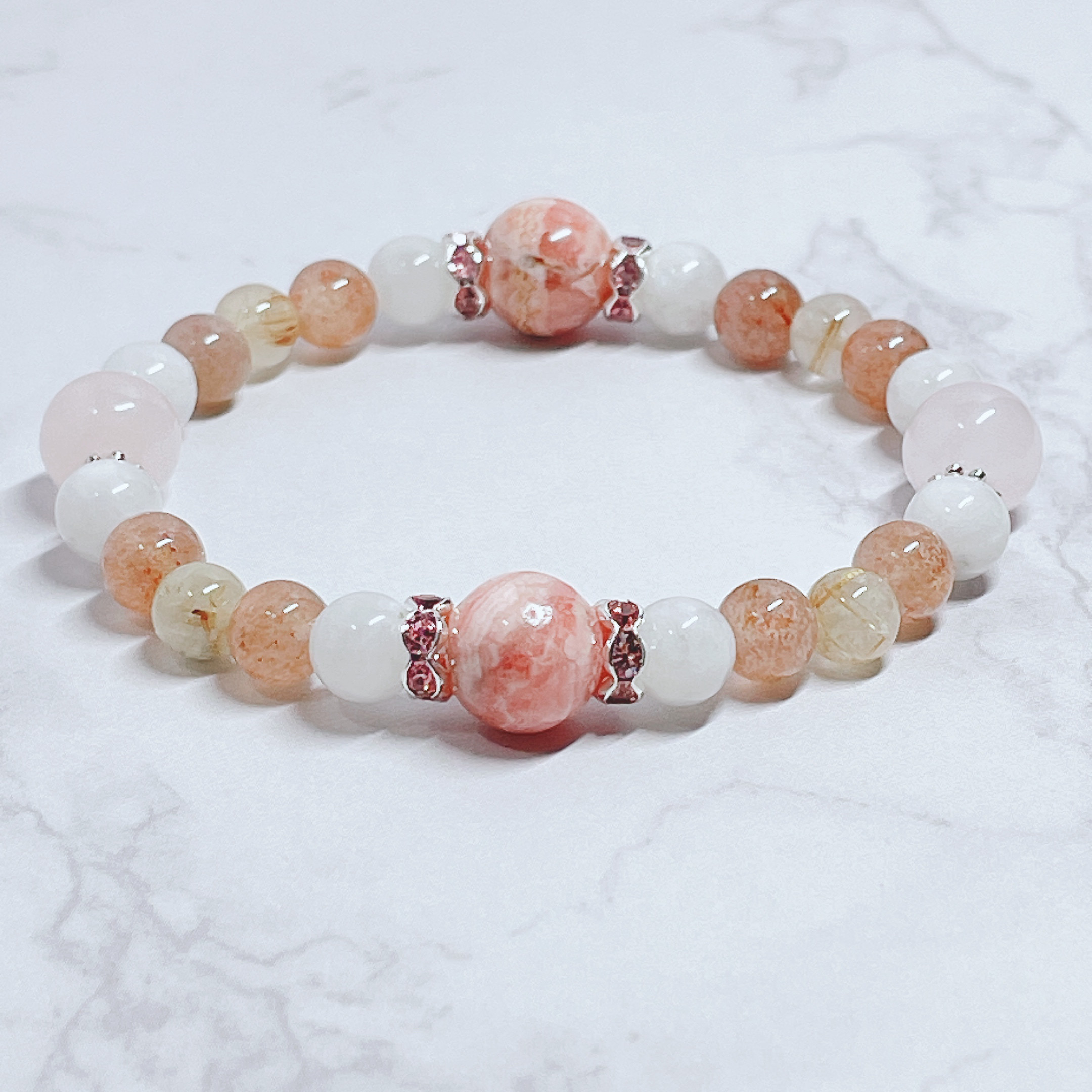 ✦⭐️ラスト一点⭐️夫婦の絆をさらに深める インカローズ・ローズクォーツ・ムーンストーン 天然石ブレスレットNo718