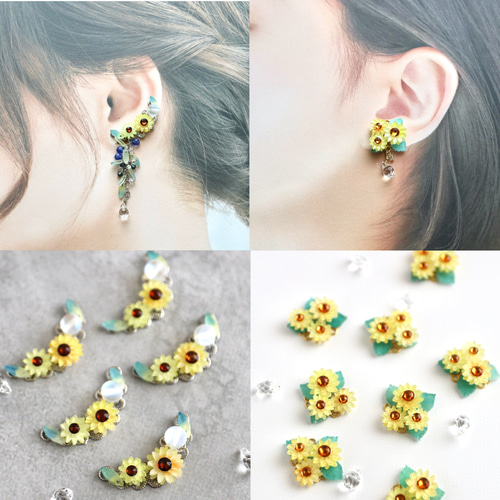 夜の向日葵（ひまわり）と月のネックレス ピアス/イヤリングセット