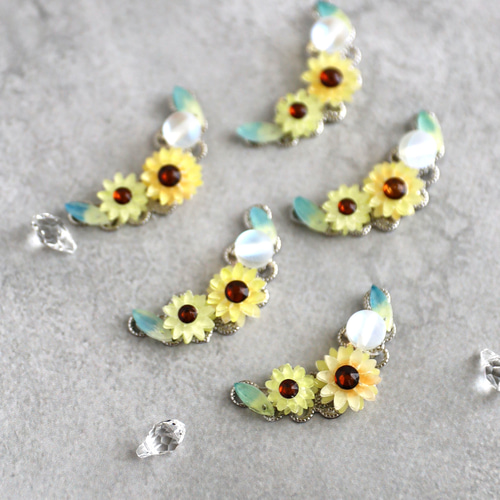 レモンクォーツ ひまわりカービング 着せ替えピアス レモンクォーツ