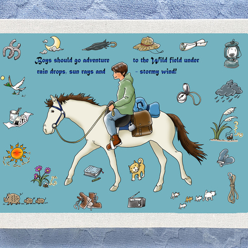 アートパネル 馬旅ボーイ 33cmx24cm 馬 少年 旅 イラスト 乗馬