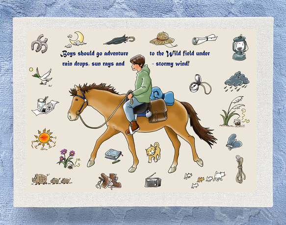 アートパネル 馬旅ボーイ 33cmx24cm 馬 旅 イラスト 乗馬 イラスト