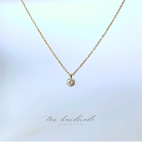 263Na【オシャレ】小さい　ダイヤ　ネックレス CZ　ゴールド　チェーン 一粒 ダイヤ ✴︎ CZネックレス 14kgf/サージカルステンレス