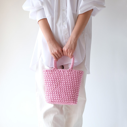 京都発 作家オリジナル 手編み パラコード トートバッグ M 耐水 ピンク