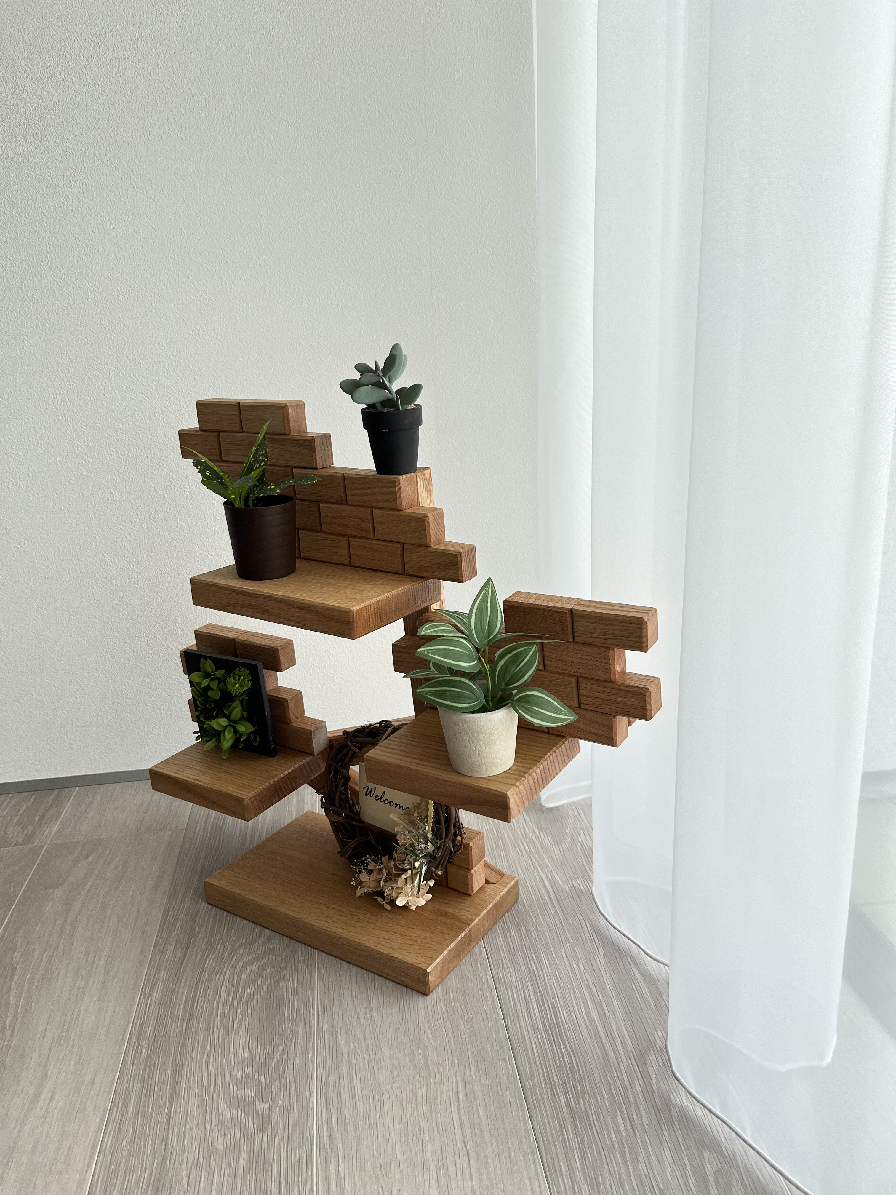 木製煉瓦の咲く木のシェルフ『縁』