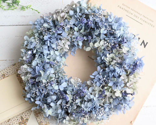 なついろ紫陽花のリース＊23センチ ブルー&グリーン リース