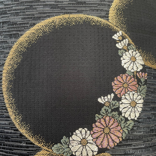 帯リメイク【クッションカバー45cm用×1枚】静夜観月文様 花 ネイビー