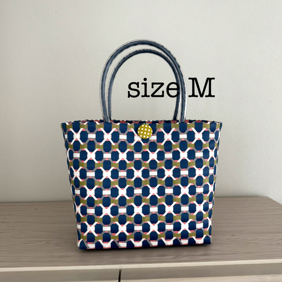 プラカゴ　エコバック プラカゴ ネイビー白にワサビ Mサイズ バッグ コンビニ エコバッグ