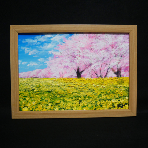 油絵 油彩 油彩画 絵画 絵【桜と菜の花畑】 絵画 HR 通販 油絵 油彩 油彩画 絵画 絵【桜と菜の花畑】 絵画 HR 通販