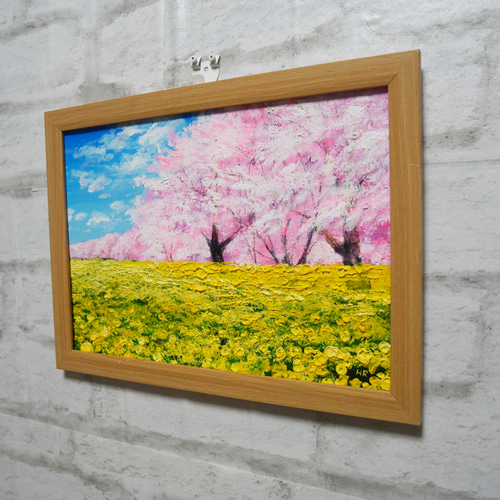 油絵 油彩 油彩画 絵画 絵【桜と菜の花畑】 絵画 HR 通販 油絵 油彩 油彩画 絵画 絵【桜と菜の花畑】 絵画 HR 通販