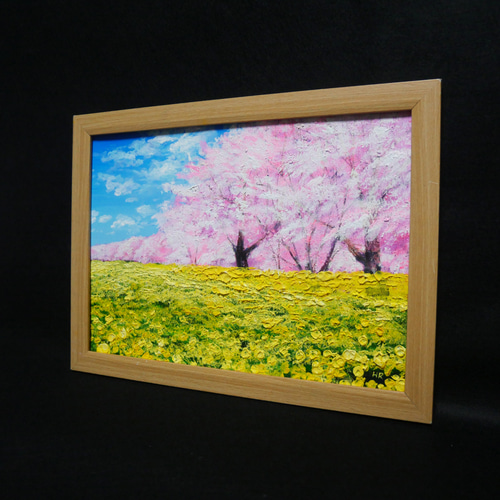 油絵 油彩 油彩画 絵画 絵【桜と菜の花畑】 絵画 HR 通販 油絵 油彩 油彩画 絵画 絵【桜と菜の花畑】 絵画 HR 通販
