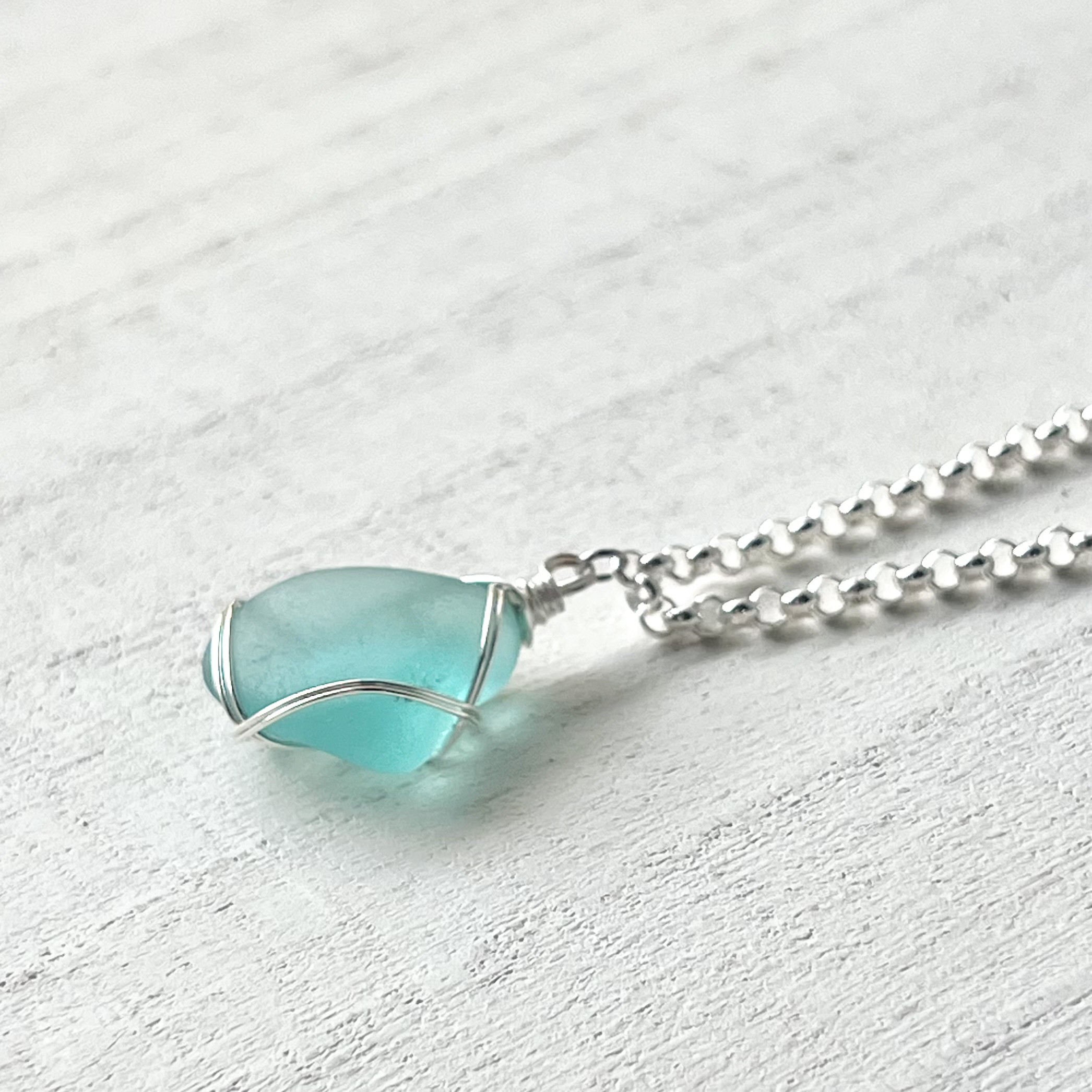 《Silver925》海の一欠片 海色シーグラスのネックレス