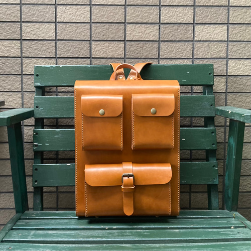 ヌメ革 スマートフラップリュック 箱型ポケット3 手縫い ☆送料