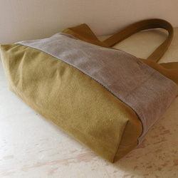 ヴィンテージ帆布 トートバッグ 黄土色+スモーキーベージュ 5枚目の画像