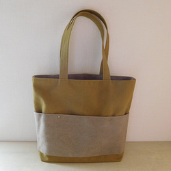 ヴィンテージ帆布 トートバッグ 黄土色+スモーキーベージュ 2枚目の画像