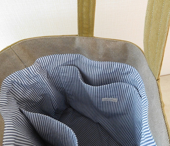ヴィンテージ帆布 トートバッグ 黄土色+スモーキーベージュ 8枚目の画像