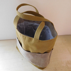 ヴィンテージ帆布 トートバッグ 黄土色+スモーキーベージュ 7枚目の画像