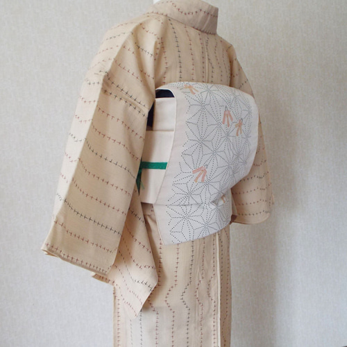 お太鼓　正絹　造り帯　さくら造り すぐに結べる「さくら造り帯」麻の葉に姉様人形柄のお太鼓 和装