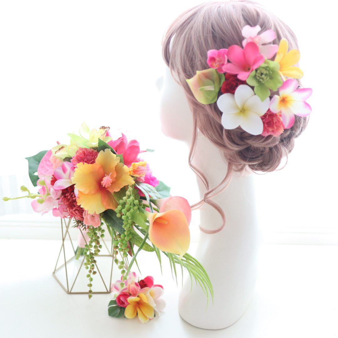 ウェディングブーケ＊プルメリアとハイビスカスのリゾートブーケ