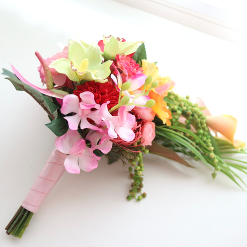 プルメリア　ウェディングブーケリゾートブーケ　ブートニア付き 南国リゾート感満載️プルメリアのウェディングブーケ！海辺の