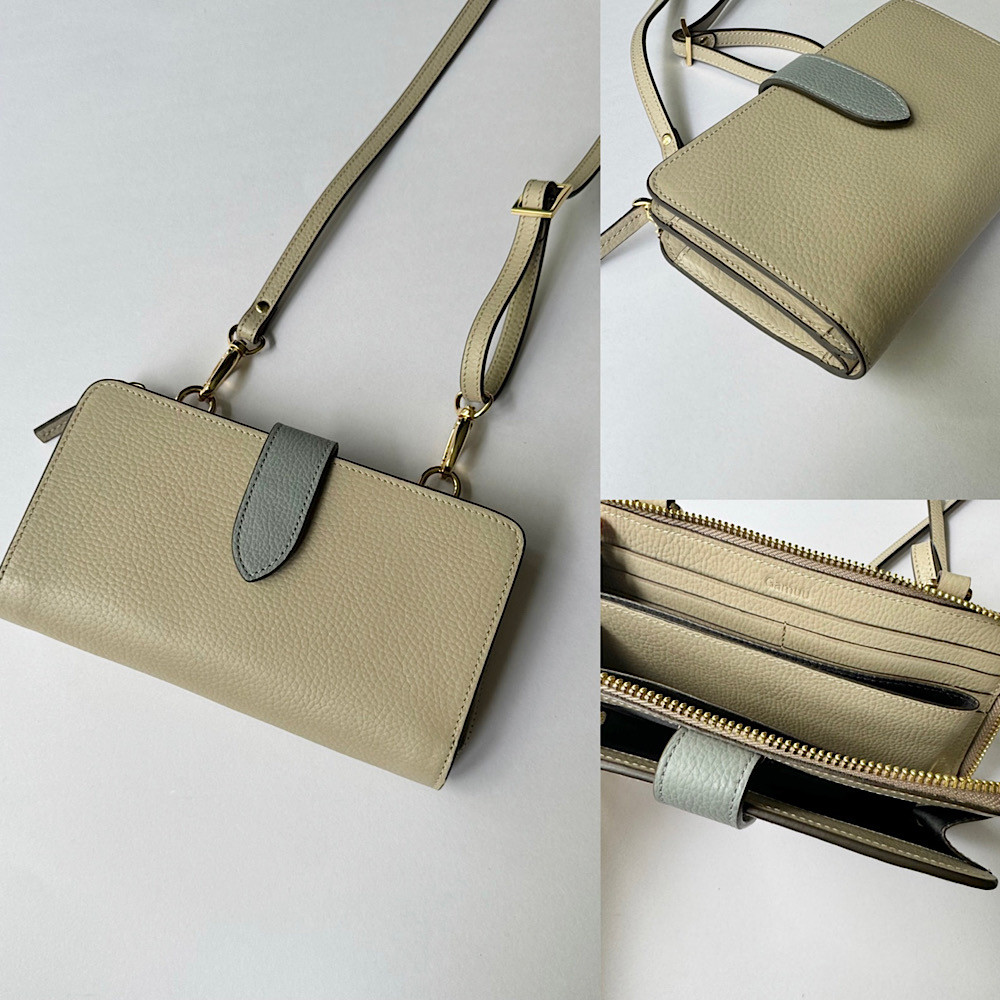 本革 お財布新調　超軽量２６０グラム　お財布ショルダー　スマホショルダー　バイカラーL字型財布　　長財布