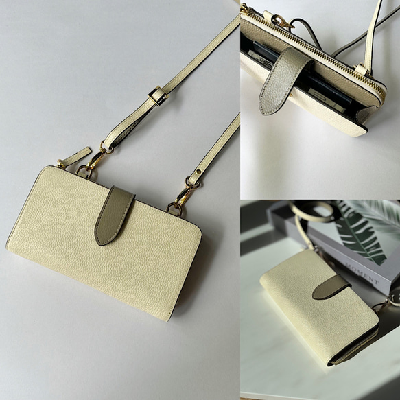 本革 超軽量260グラム お財布ショルダーバッグ バイカラーL字型財布