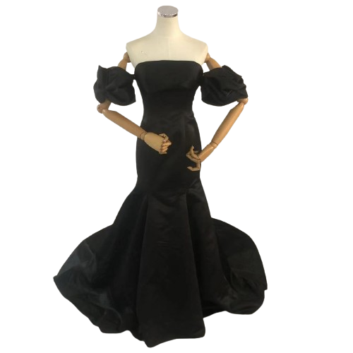 パーティードレス 黒/ブラック パフスリーブ ビスチェ 肩出し 二次会