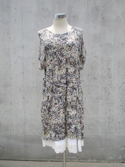 イタリア製　カシミア混花柄プリントシンプルワンピース　1点物