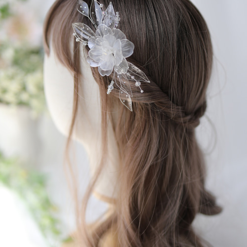 ☆一点物 朝露の妖精 透明 ヘアアクセサリー アメリカンフラワー 髪