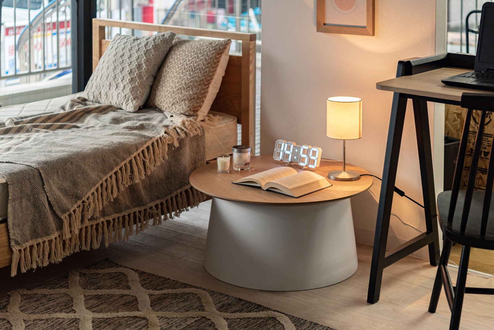 Lサイズ　ラウンド ローテーブル　サイドテーブル　木製天板　軽量 韓国インテリア 【AZM-SD-10053114】