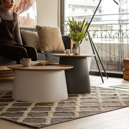 Lサイズ ラウンド ローテーブル サイドテーブル 木製天板 軽量 韓国