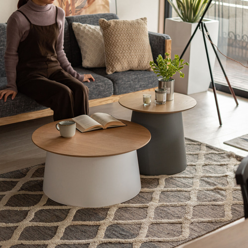 Lサイズ ラウンド ローテーブル サイドテーブル 木製天板 軽量 韓国