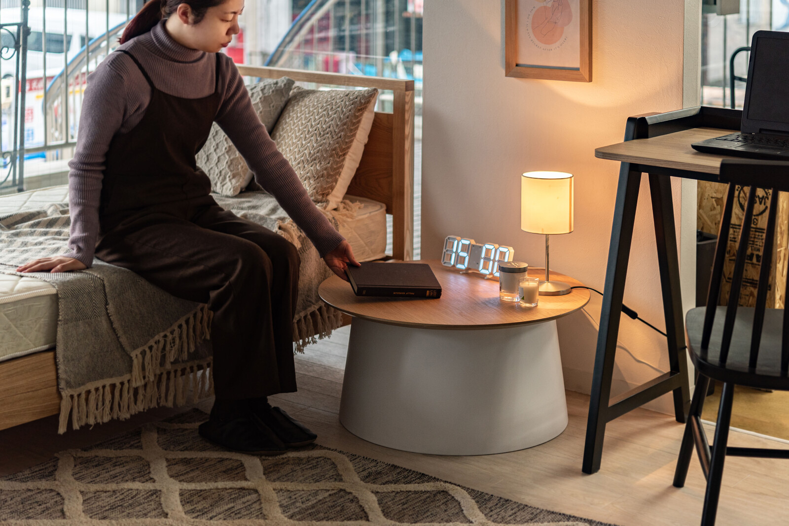 Lサイズ　ラウンド ローテーブル　サイドテーブル　木製天板　軽量 韓国インテリア 【AZM-SD-10053114】