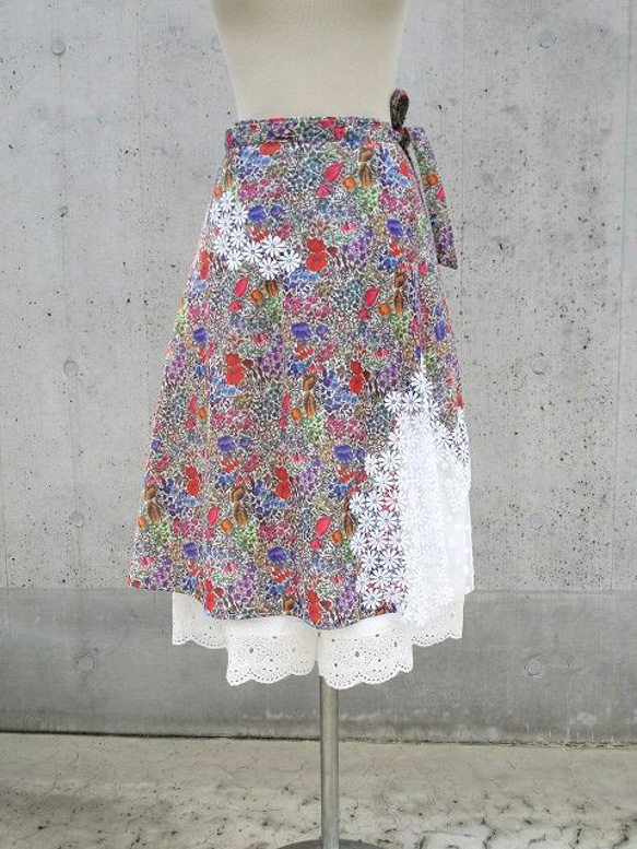 リメイク花柄巻きスカートとペチパンツのセット ケミカルレース