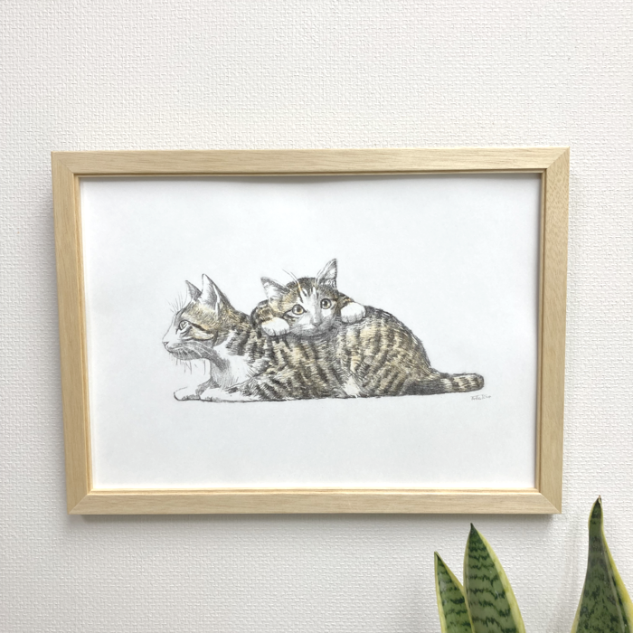 猫版画　フランス額 楽天市場】猫夢アート版画 「クリスマスキャット」白猫【猫
