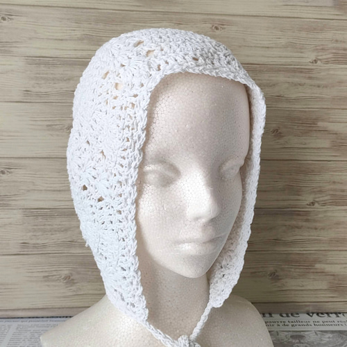 ボンネット クロシェハット ヘッドドレス 春夏 コットン 手編み