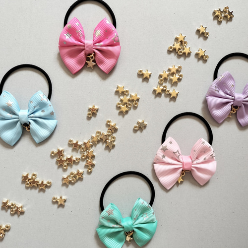 七夕 お星様リボンヘアゴム キッズ】子供 ヘアアクセサリー ダブル