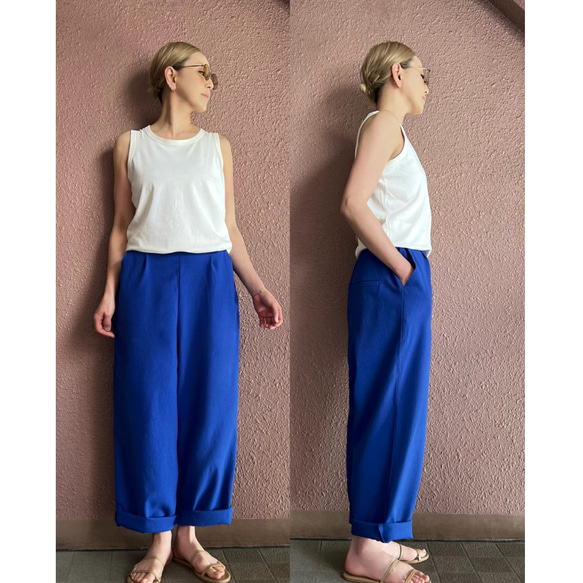 選擇你的長度❣️酷炫清涼❤️腰部修身藍色褲子❤️防紫外線速乾❤️有彈性又美觀的材質❤️亞麻混紡 第1張的照片