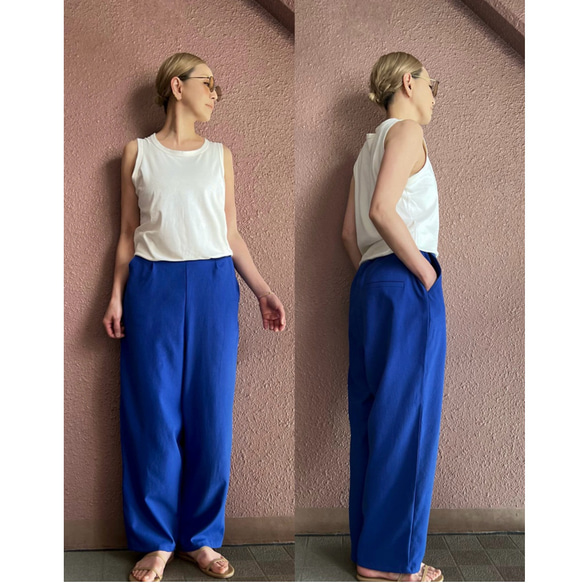 選擇你的長度❣️酷炫清涼❤️腰部修身藍色褲子❤️防紫外線速乾❤️有彈性又美觀的材質❤️亞麻混紡 第5張的照片