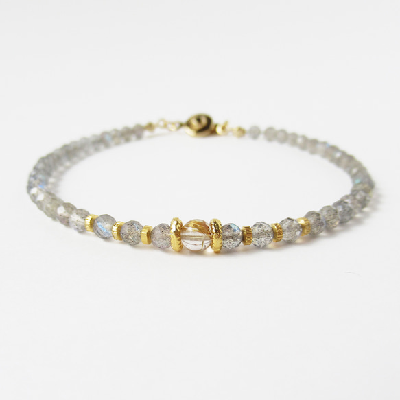 ルチルクオーツ サンストーン パワーストーンブレスレット 内径約15cm