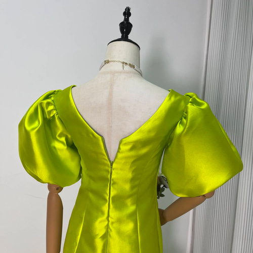 送料無料！フレンチスリーブ パーティードレス ライムグリーン  