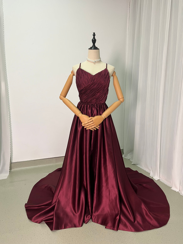 送料無料！パーティードレス スリット ワインレッド キャミソール  