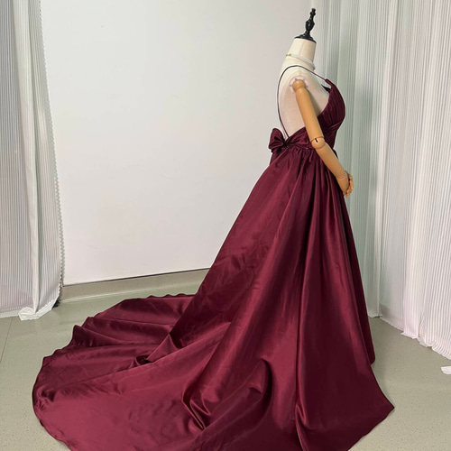 送料無料！パーティードレス スリット ワインレッド キャミソール  