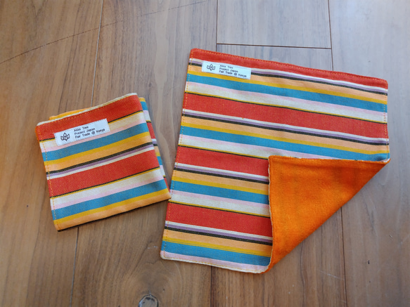 ☘*:フェアトレードのタオルハンカチ   ☘*サバンナの夕日　25㎝サイズ　エシカル製品　♡なめらかで優しい手触り♡　　 1枚目の画像