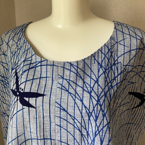 着物リメイク ワンピース ハンドメイド 日常着 夏の服 トンボ 青