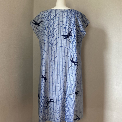 着物リメイク ワンピース ハンドメイド 日常着 夏の服 トンボ 青