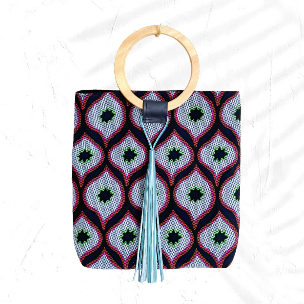 【アフリカ / バティック】タッセル付きトートバッグ◆PINK STAR