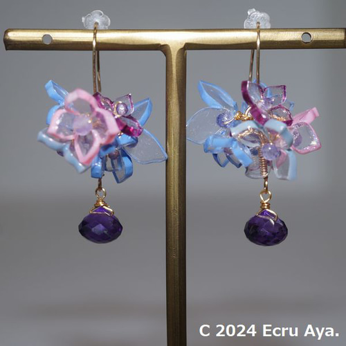 綺麗アメジストフラワーカービングのピアスチャーム·͜· ︎︎ 綺麗